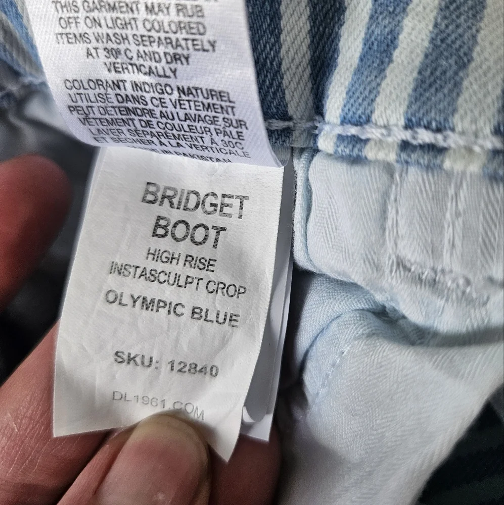 NWT DL1961 'Bridget' Striped Boot High Rise Cropped Jean, Instasculpt Size 32
